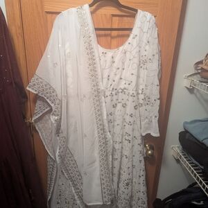 Indya Elegant White Embroidered Anarkali + Dupatta & Bottoms